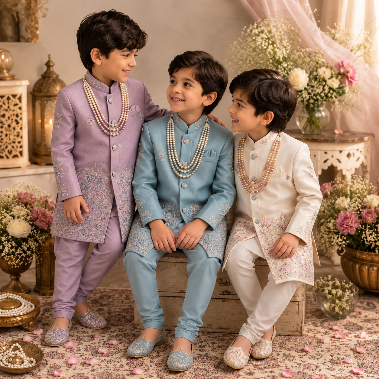 Pastel Embroidered Boys Sherwani Se