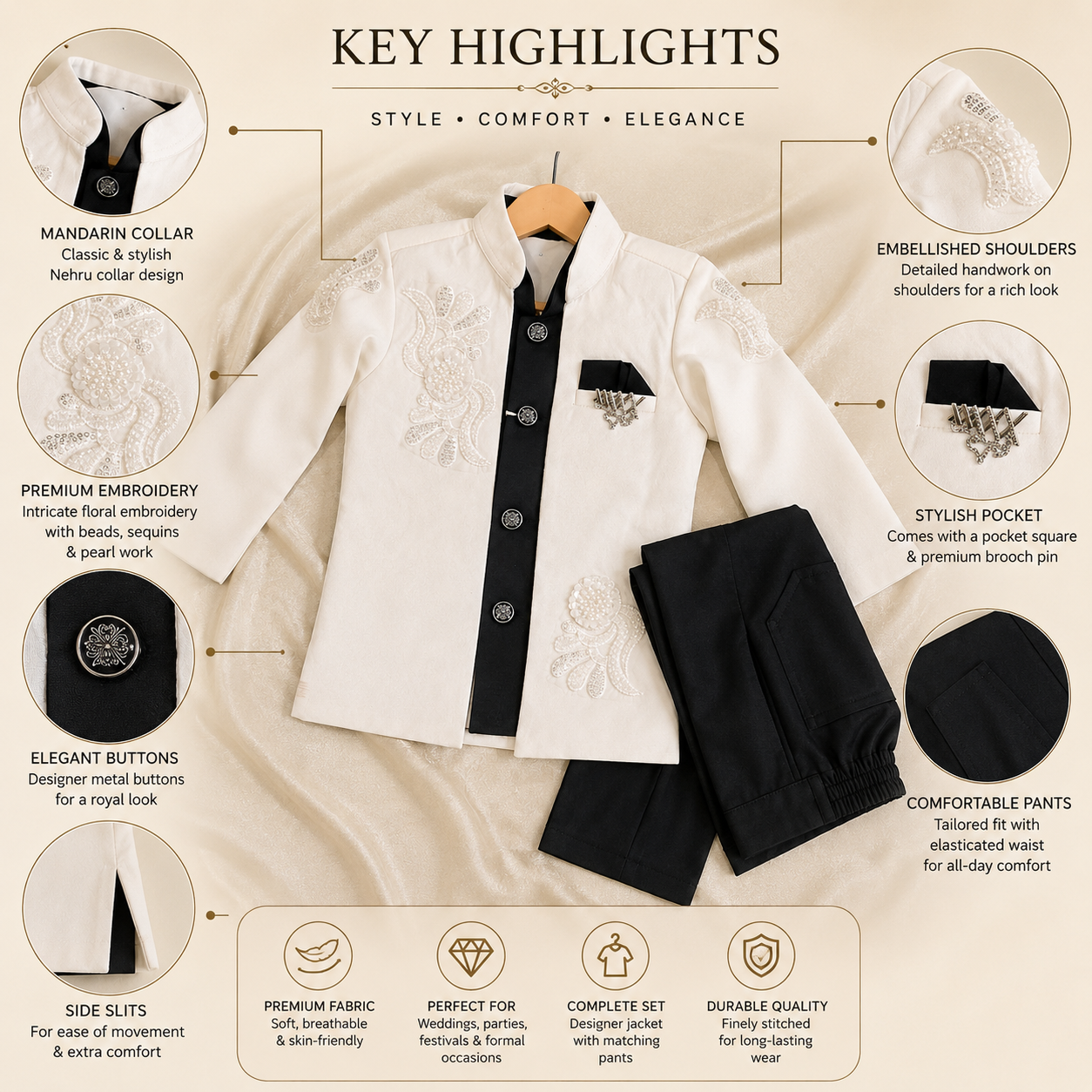 White Designer Embroidered Indo-Western Set