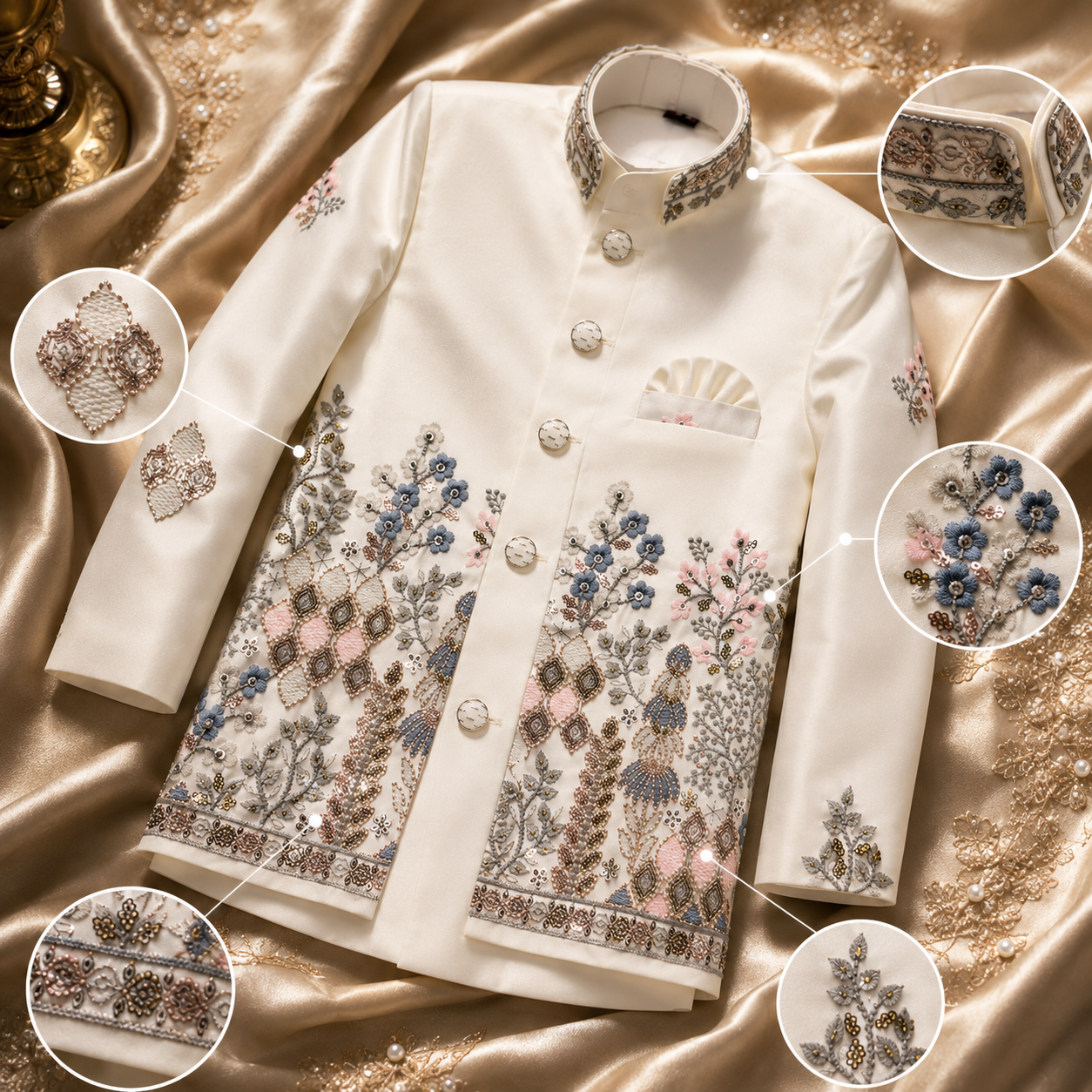 Ivory Floral Embroidered Indo-Western