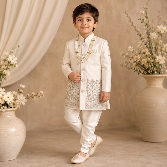 Ivory Zari – Premium Embroidered Sherwani Set