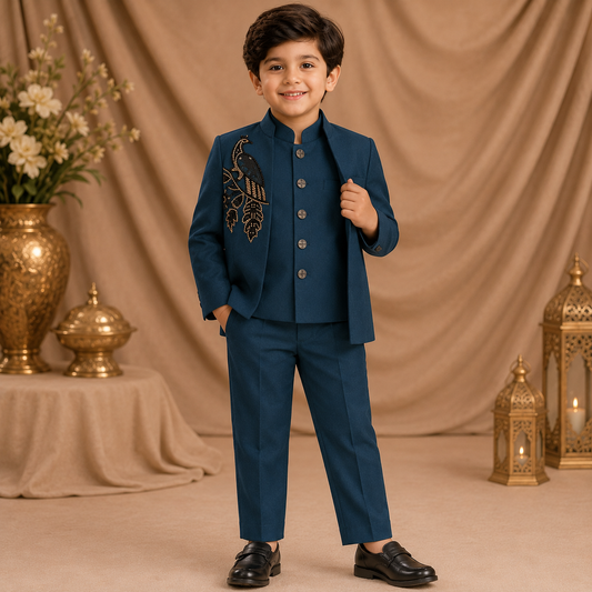 Peacock Beadwork Boys Ethnic Suit Set
