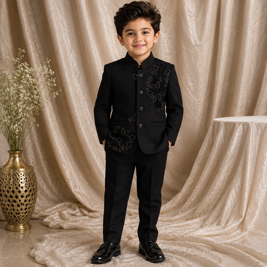 Black Designer Jodhpuri Suit for Boys