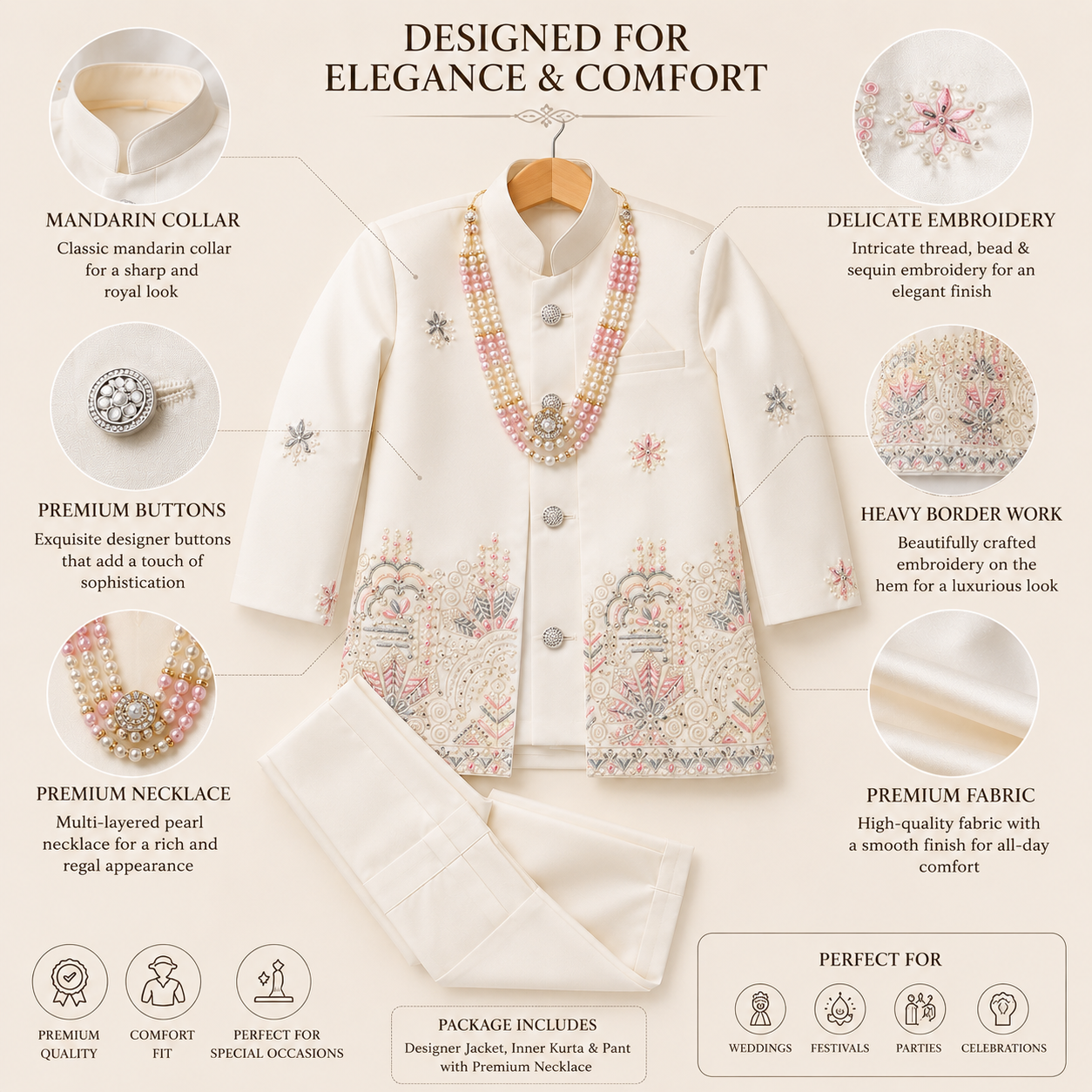 Pastel Embroidered Boys Sherwani Se