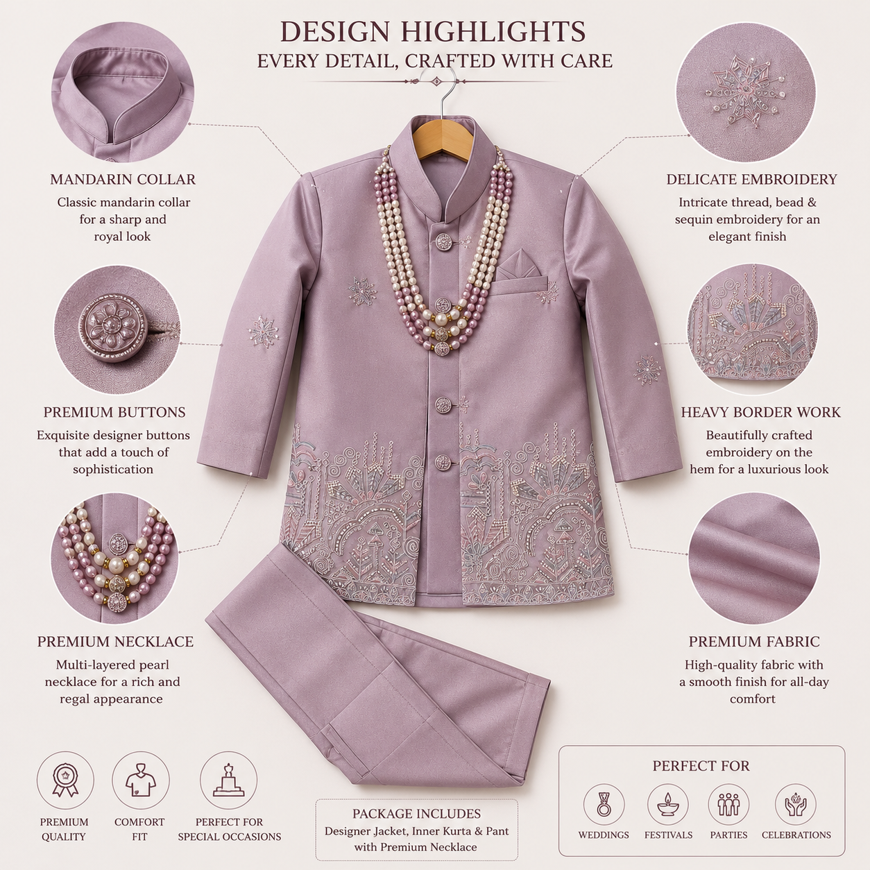 Pastel Embroidered Boys Sherwani Se