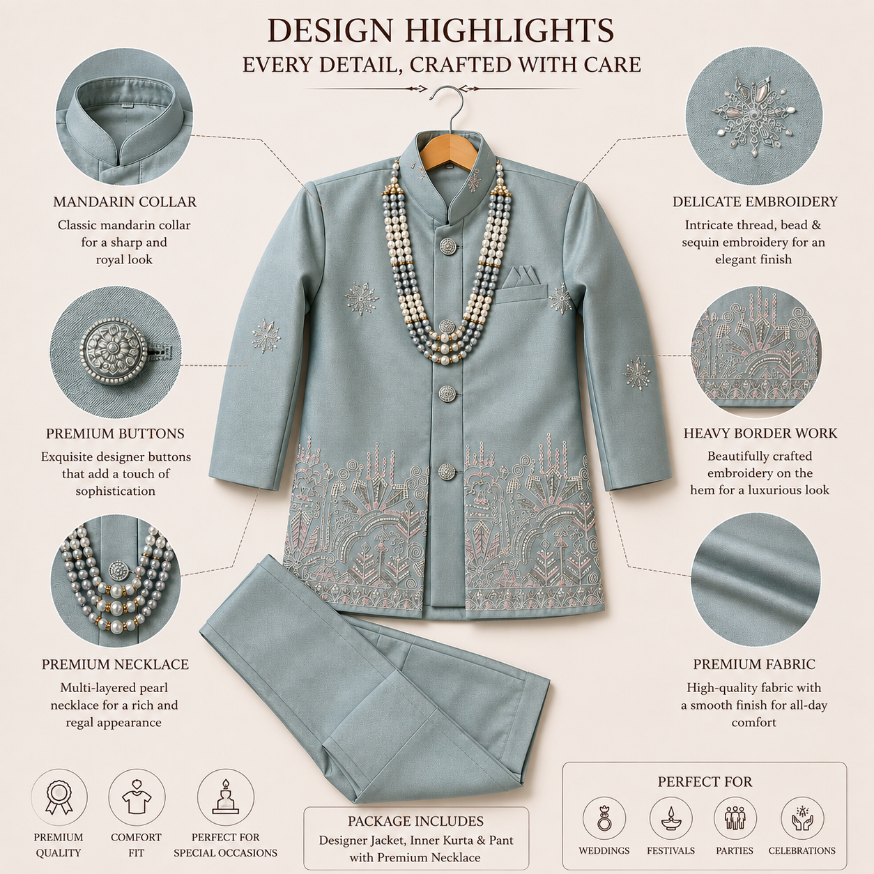Pastel Embroidered Boys Sherwani Se