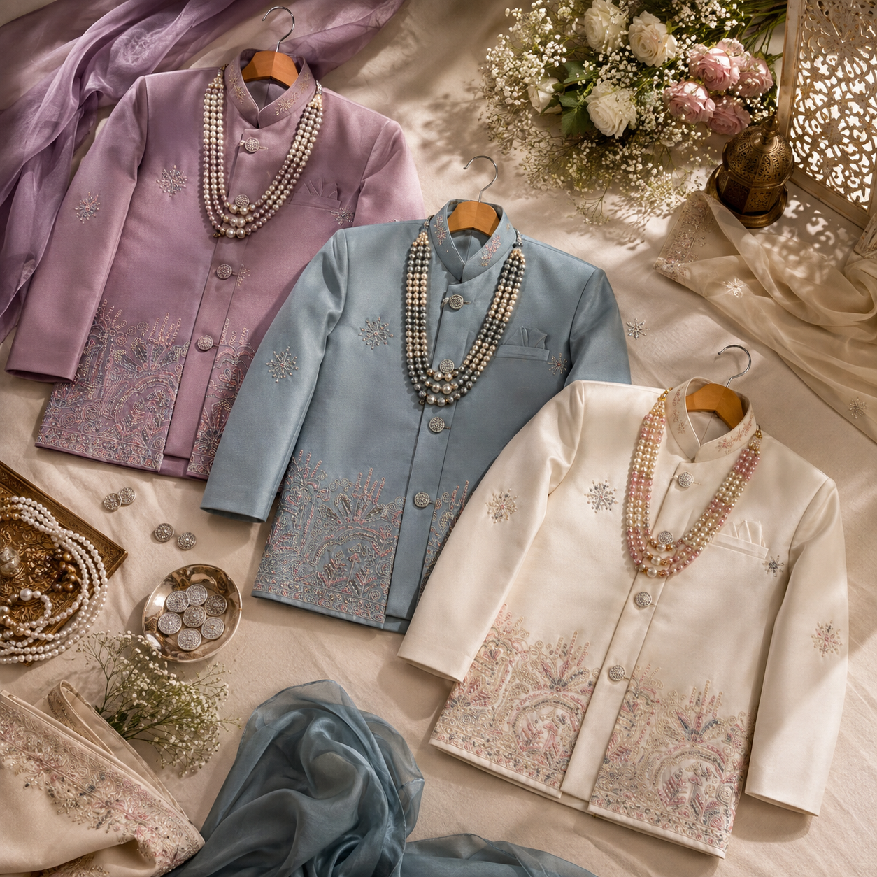 Pastel Embroidered Boys Sherwani Se