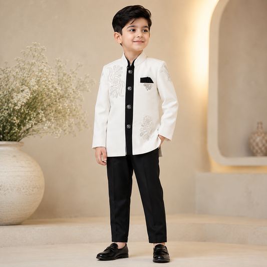 White Designer Embroidered Indo-Western Set