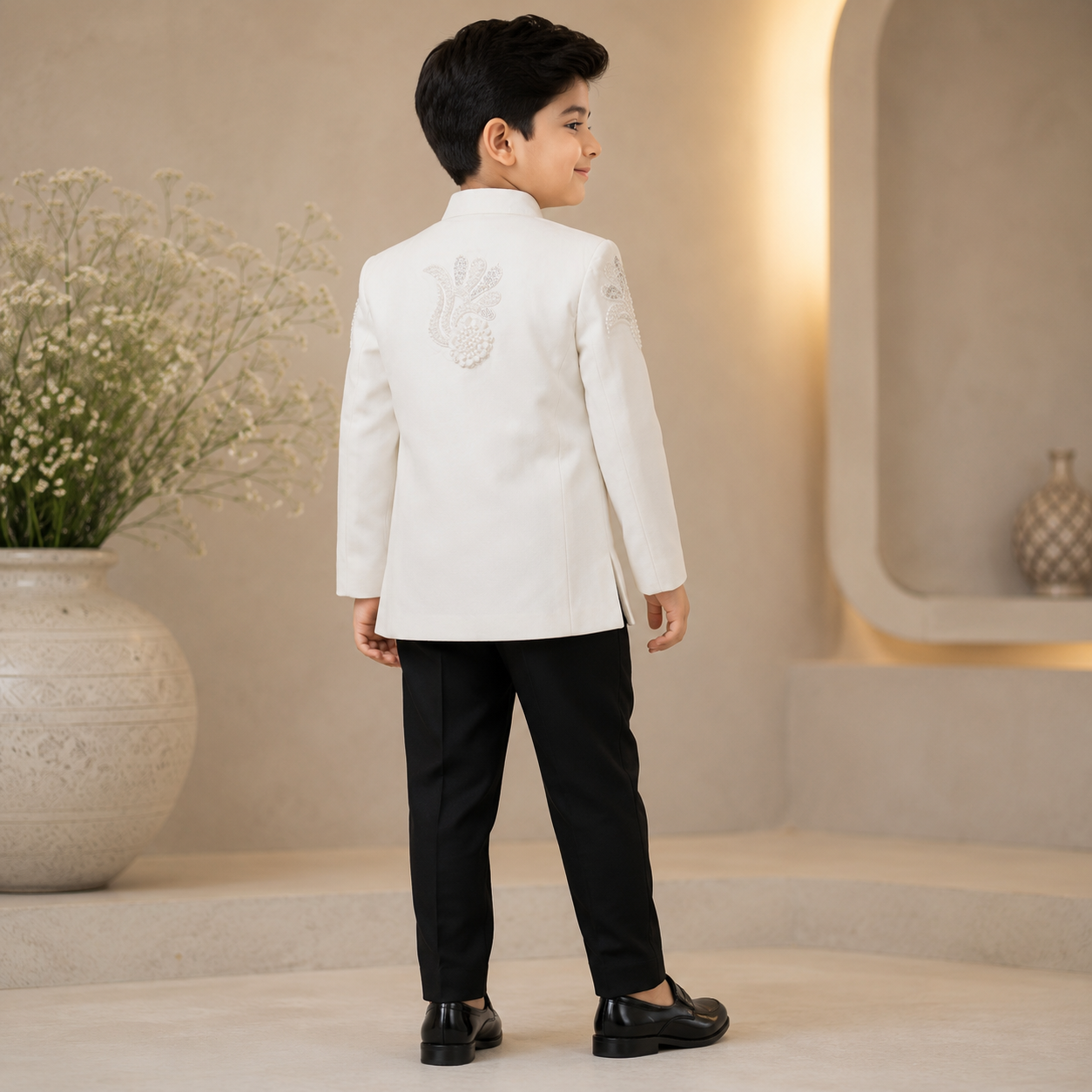 White Designer Embroidered Indo-Western Set