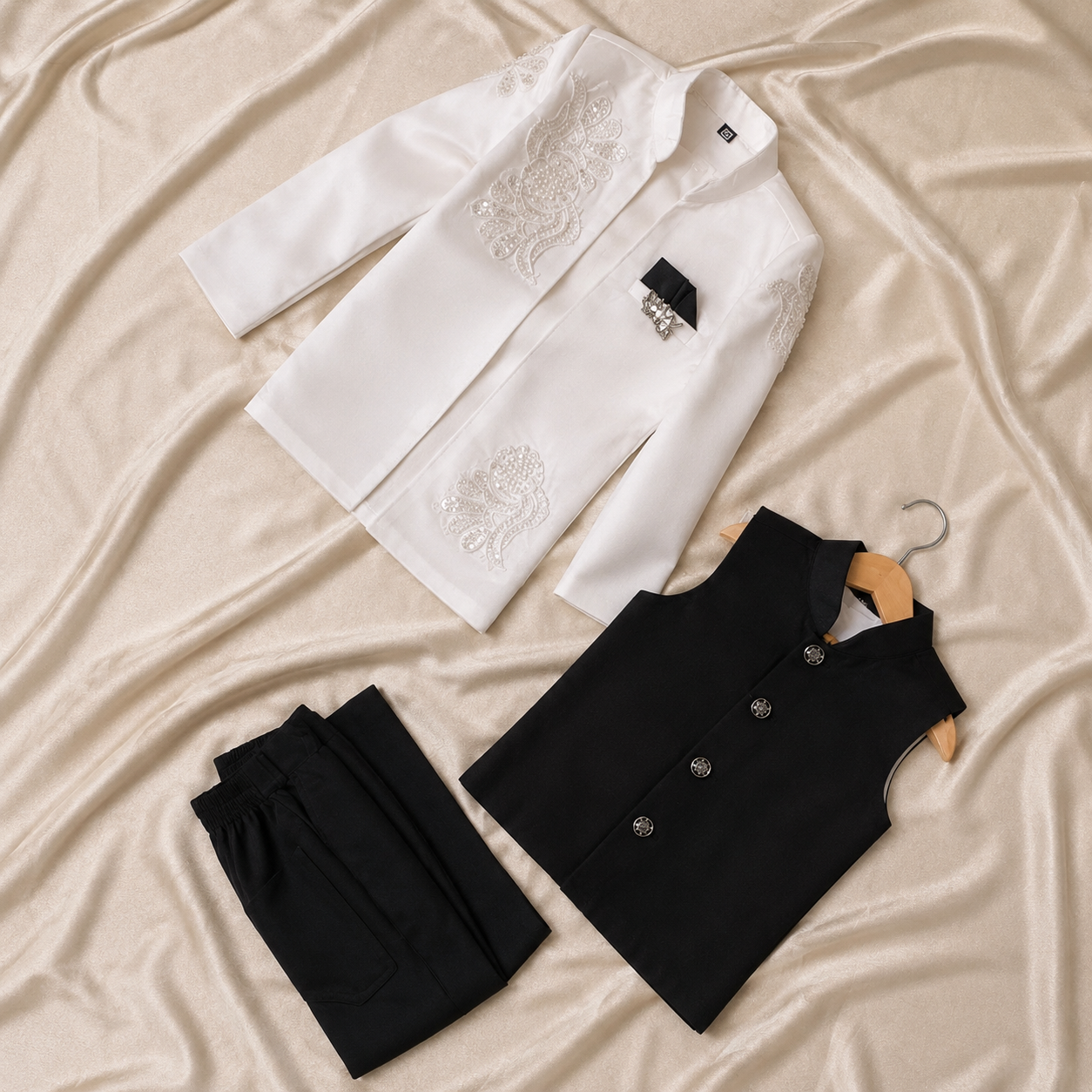 White Designer Embroidered Indo-Western Set