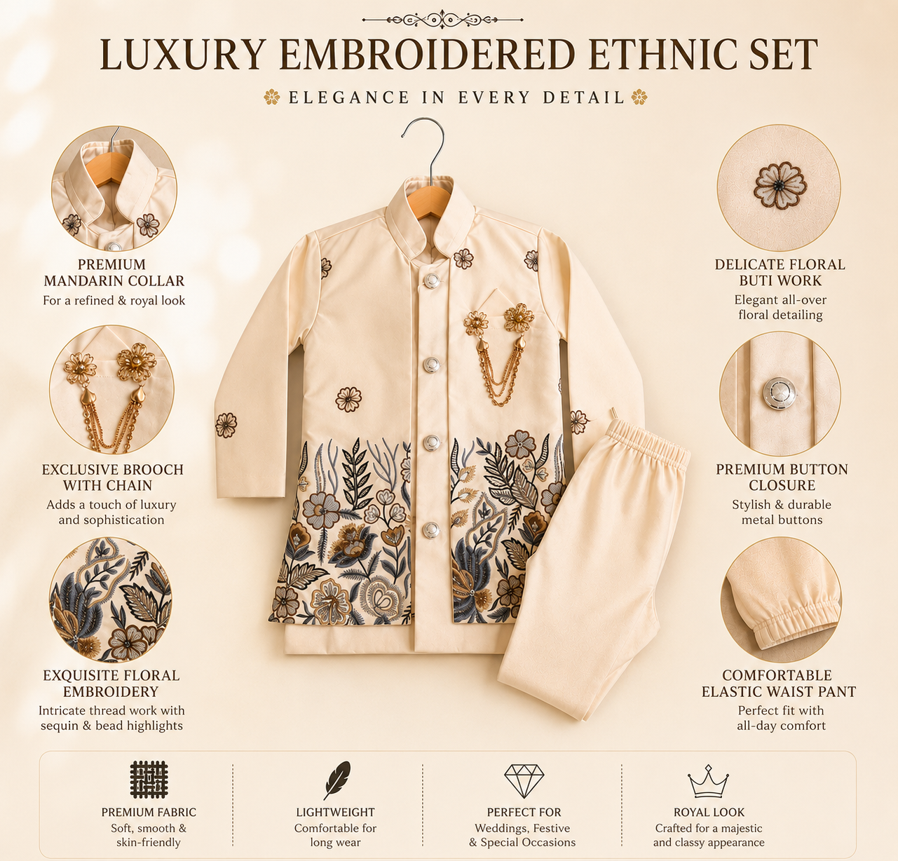 Luxury Embroidered Boys Ethnic Set