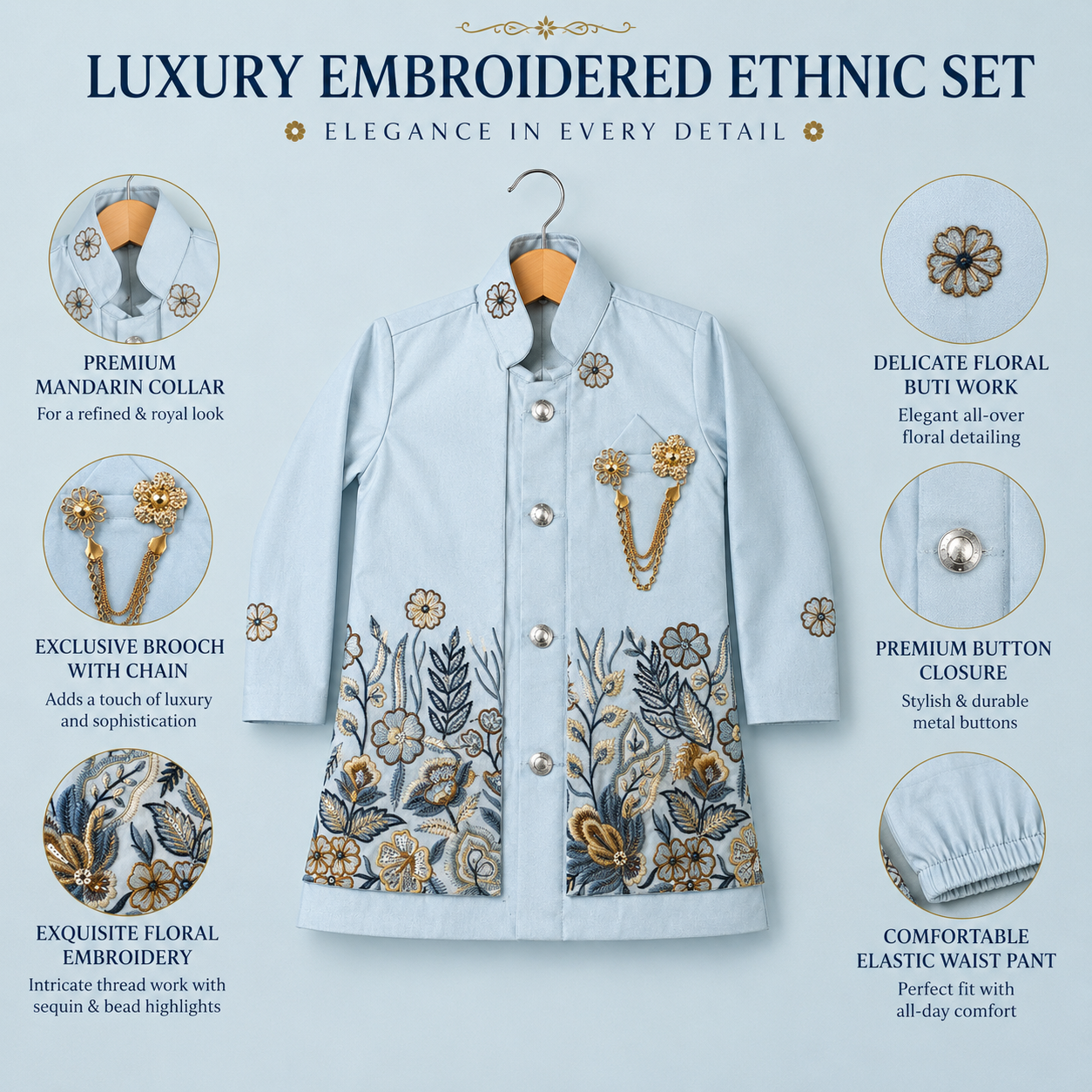 Luxury Embroidered Boys Ethnic Set