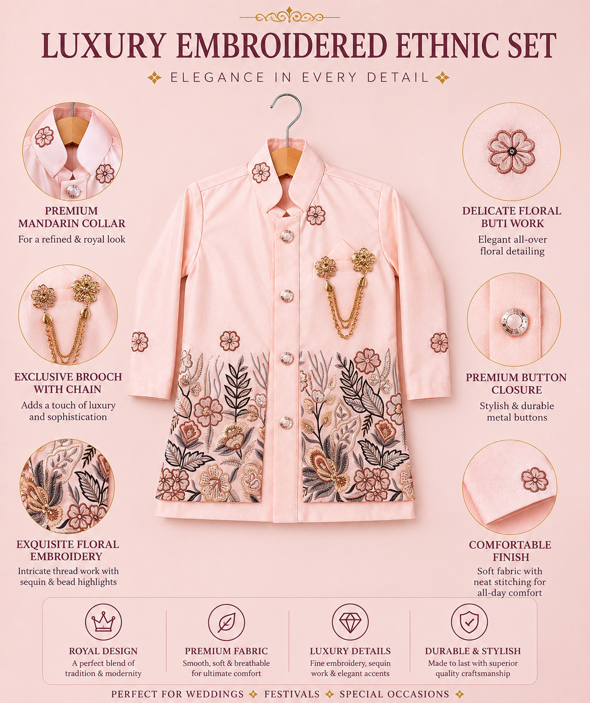 Luxury Embroidered Boys Ethnic Set