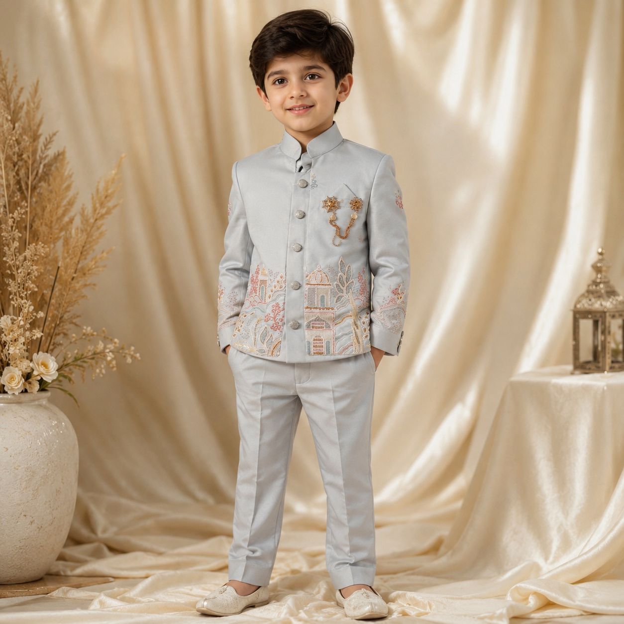 Pastel Heritage Embroidered Boys Ethnic Set