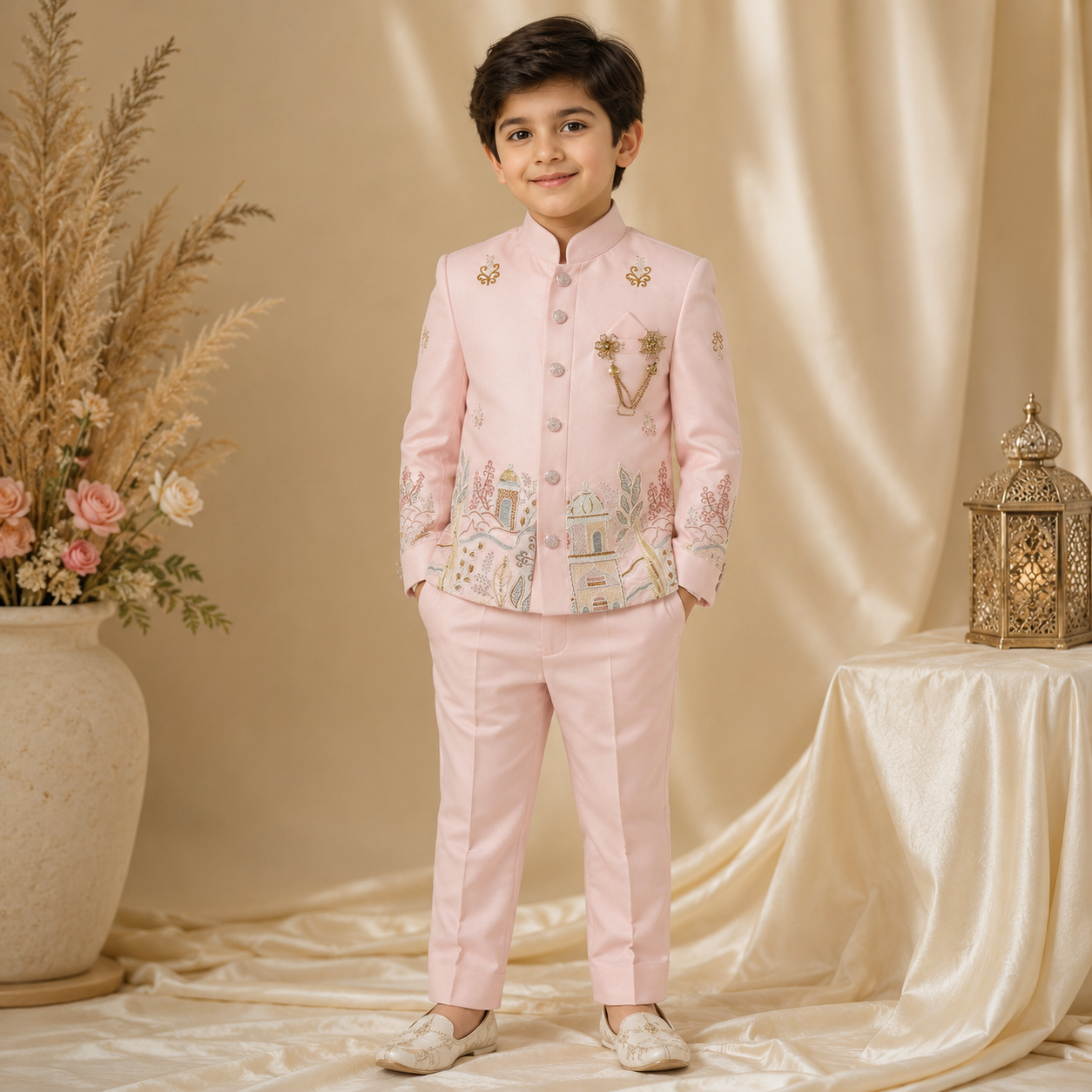 Pastel Heritage Embroidered Boys Ethnic Set