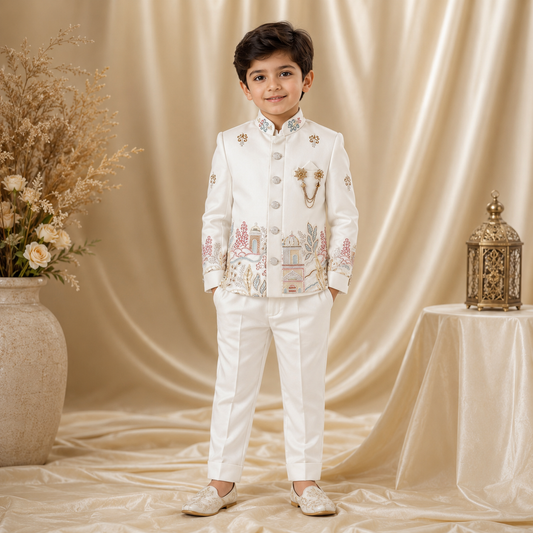 Pastel Heritage Embroidered Boys Ethnic Set