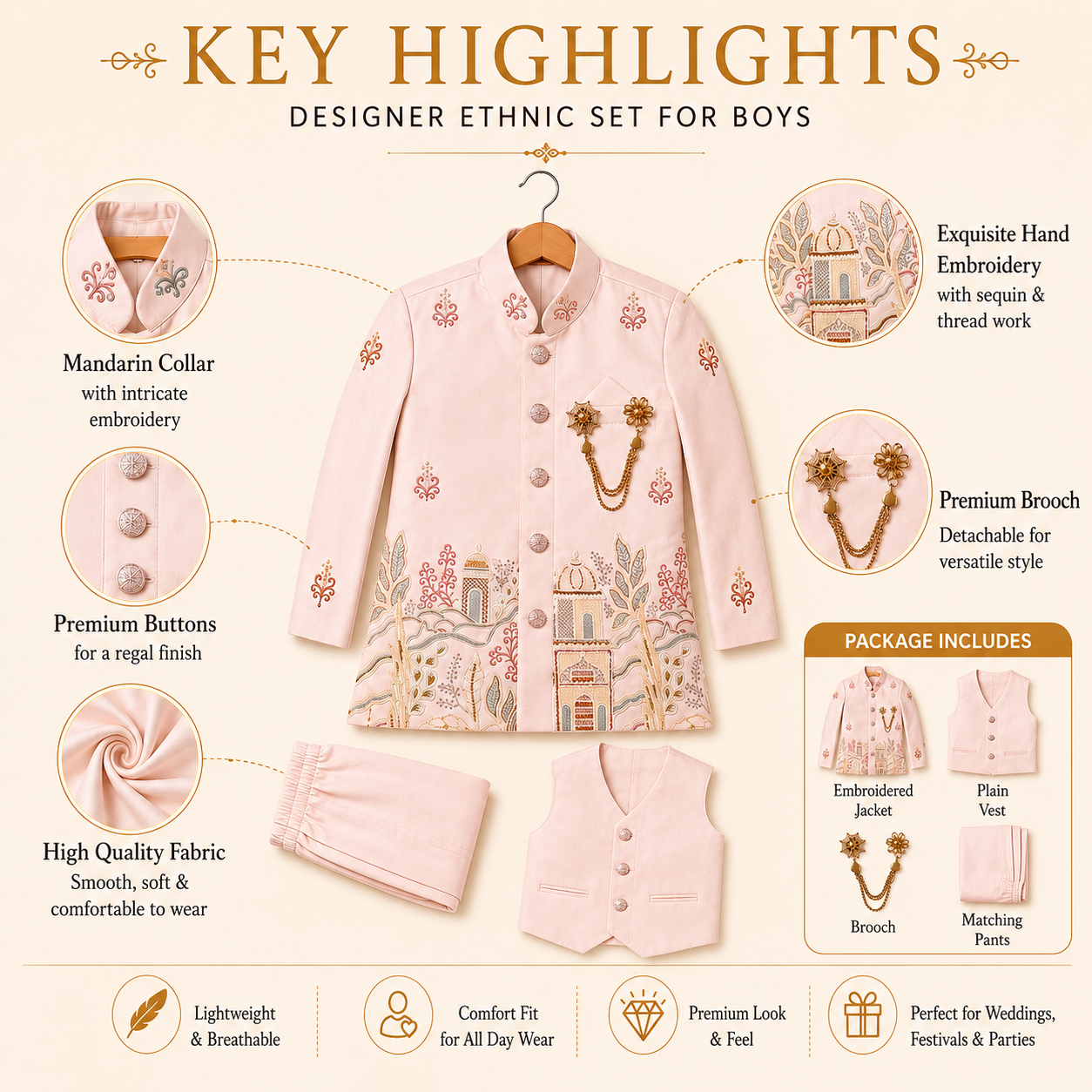 Pastel Heritage Embroidered Boys Ethnic Set