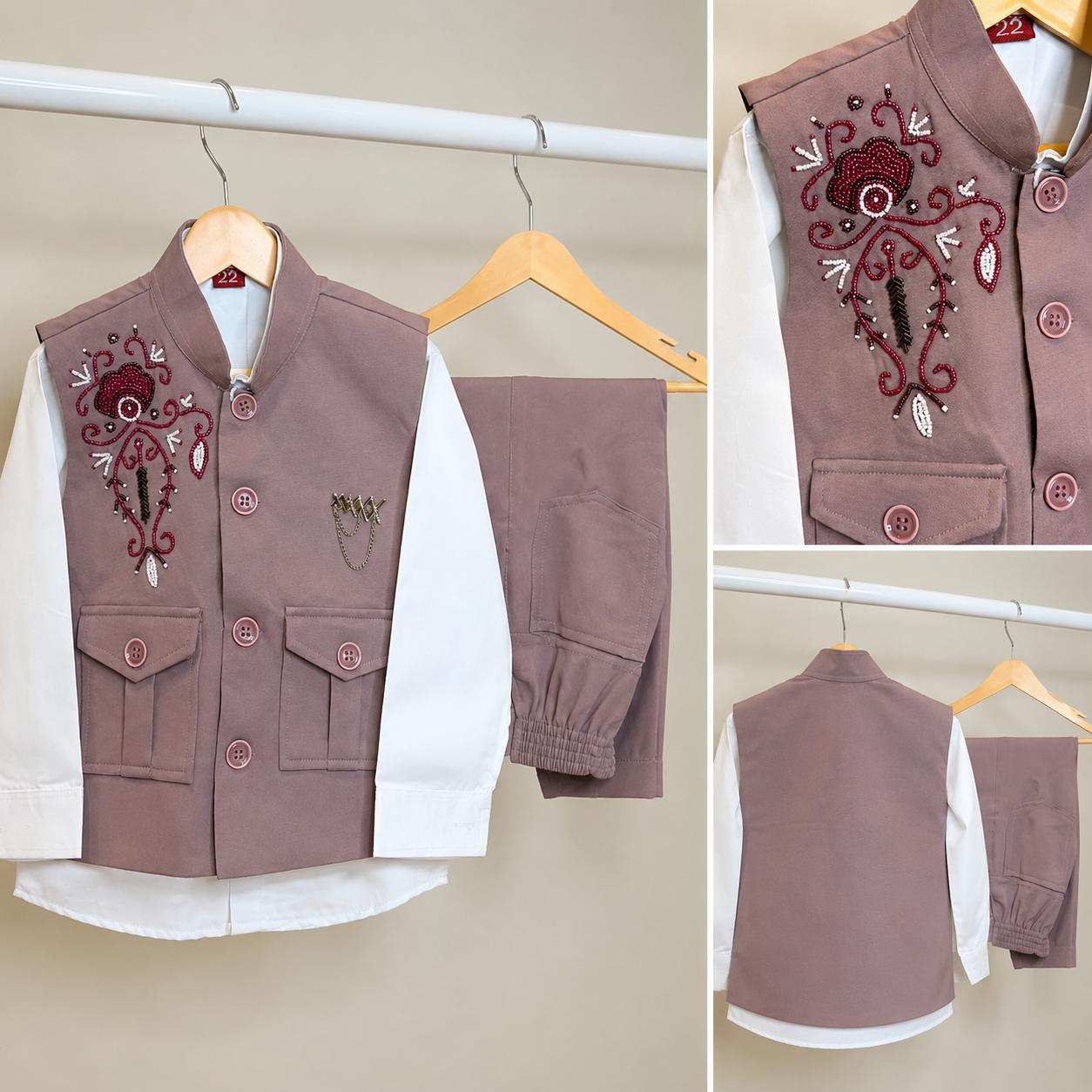 Premium Hand Embroidered Kids Waistcoat Set