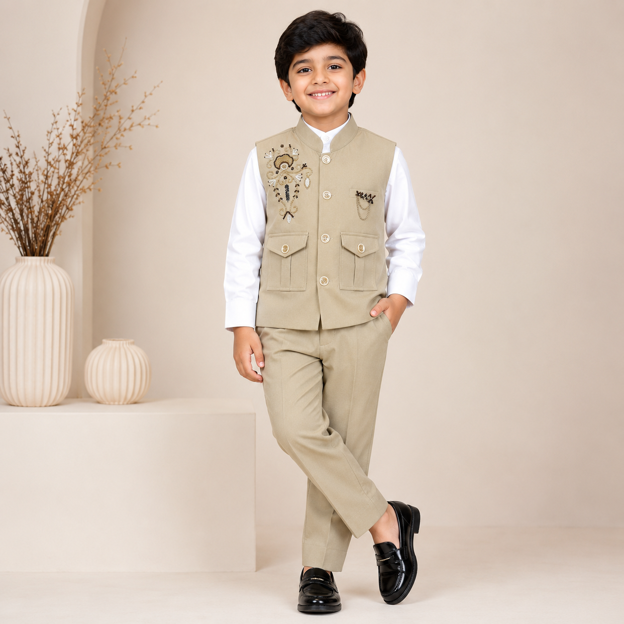 Premium Hand Embroidered Kids Waistcoat Set