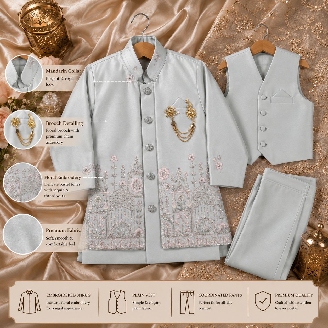 Royal Heritage Embroidered Shrug Set