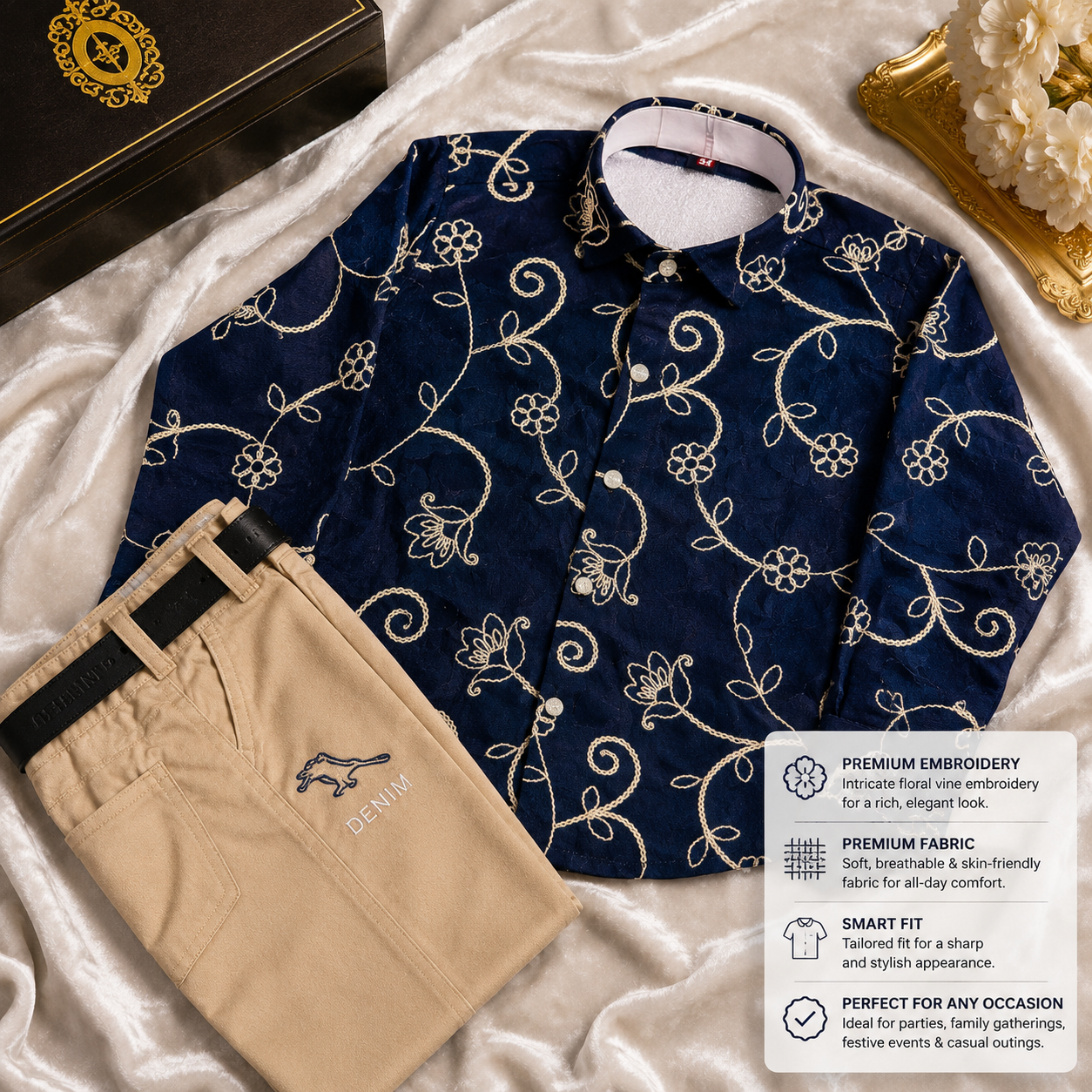Boys Premium Embroidered Shirt & Pant Set