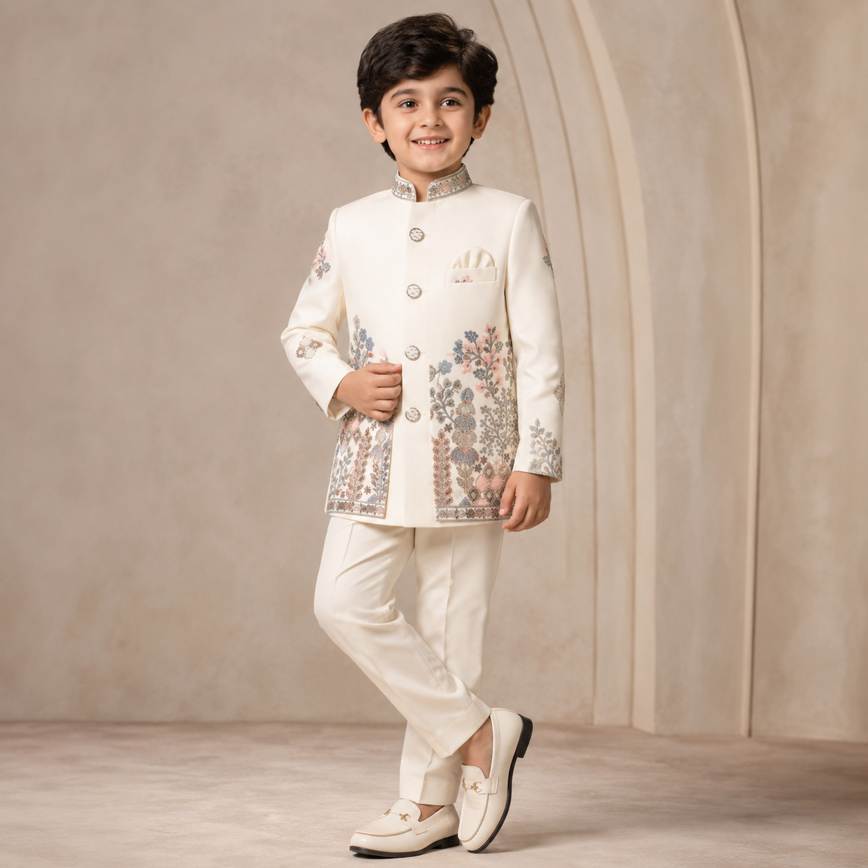 Ivory Floral Embroidered Indo-Western