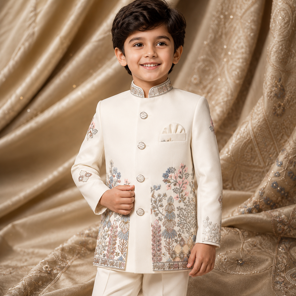 Ivory Floral Embroidered Indo-Western
