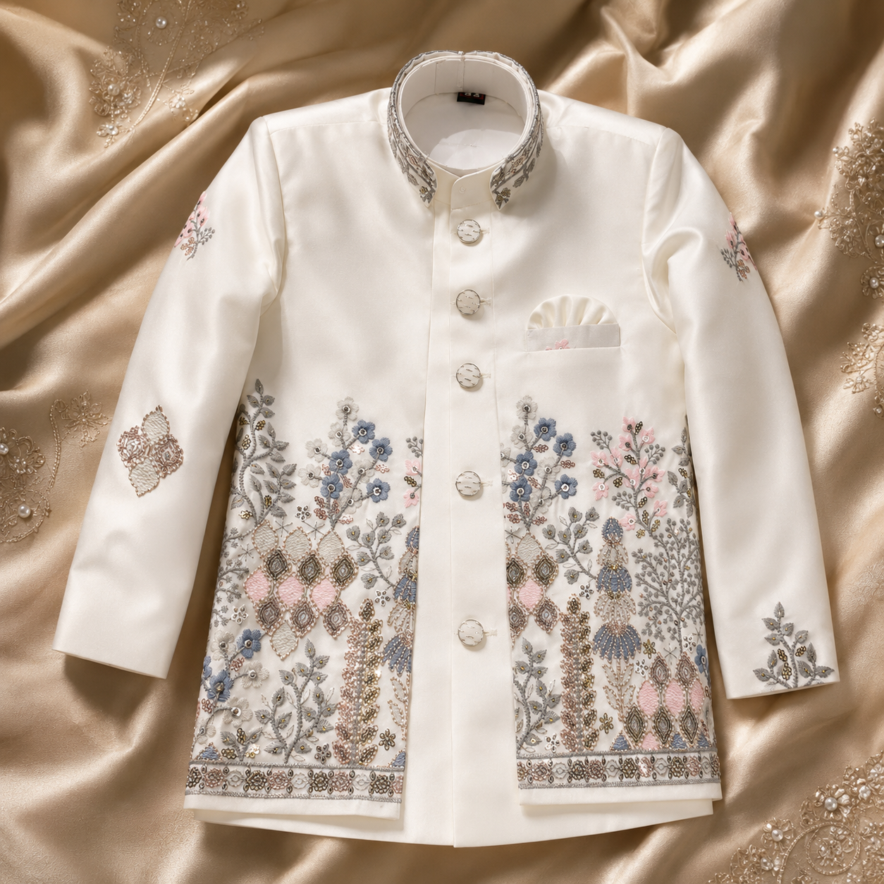 Ivory Floral Embroidered Indo-Western