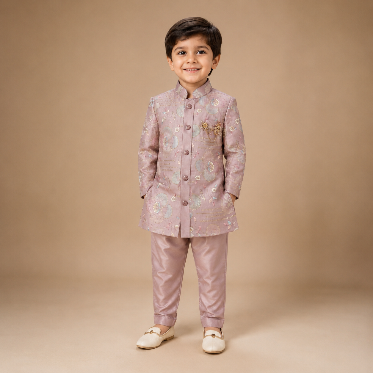 Premium Floral Embroidered Indo-Western Set for Boys