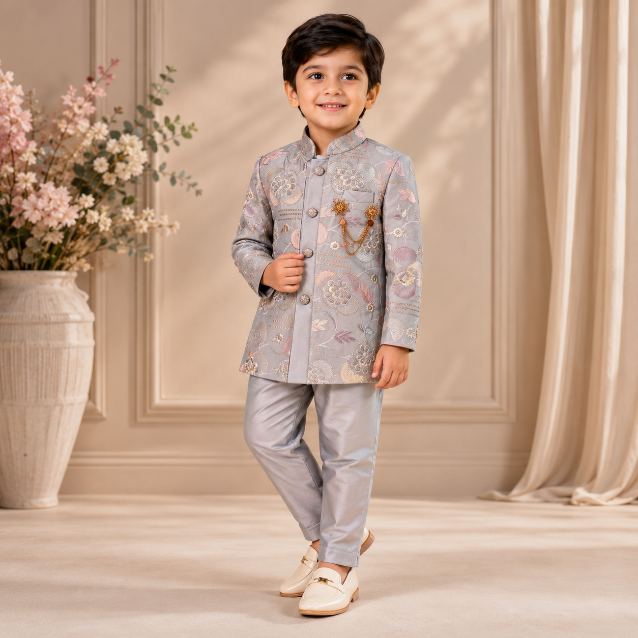 Premium Floral Embroidered Indo-Western Set for Boys