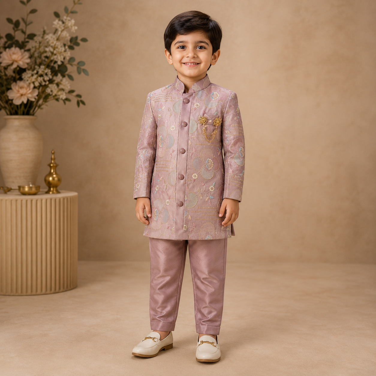 Premium Floral Embroidered Indo-Western Set for Boys