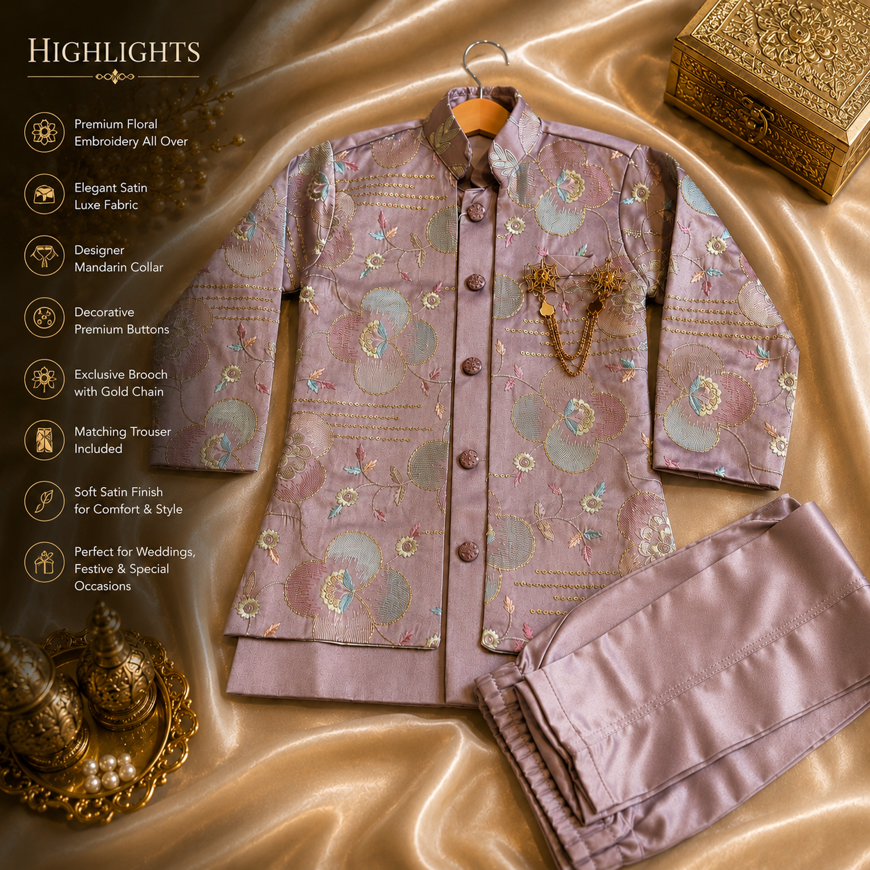 Premium Floral Embroidered Indo-Western Set for Boys