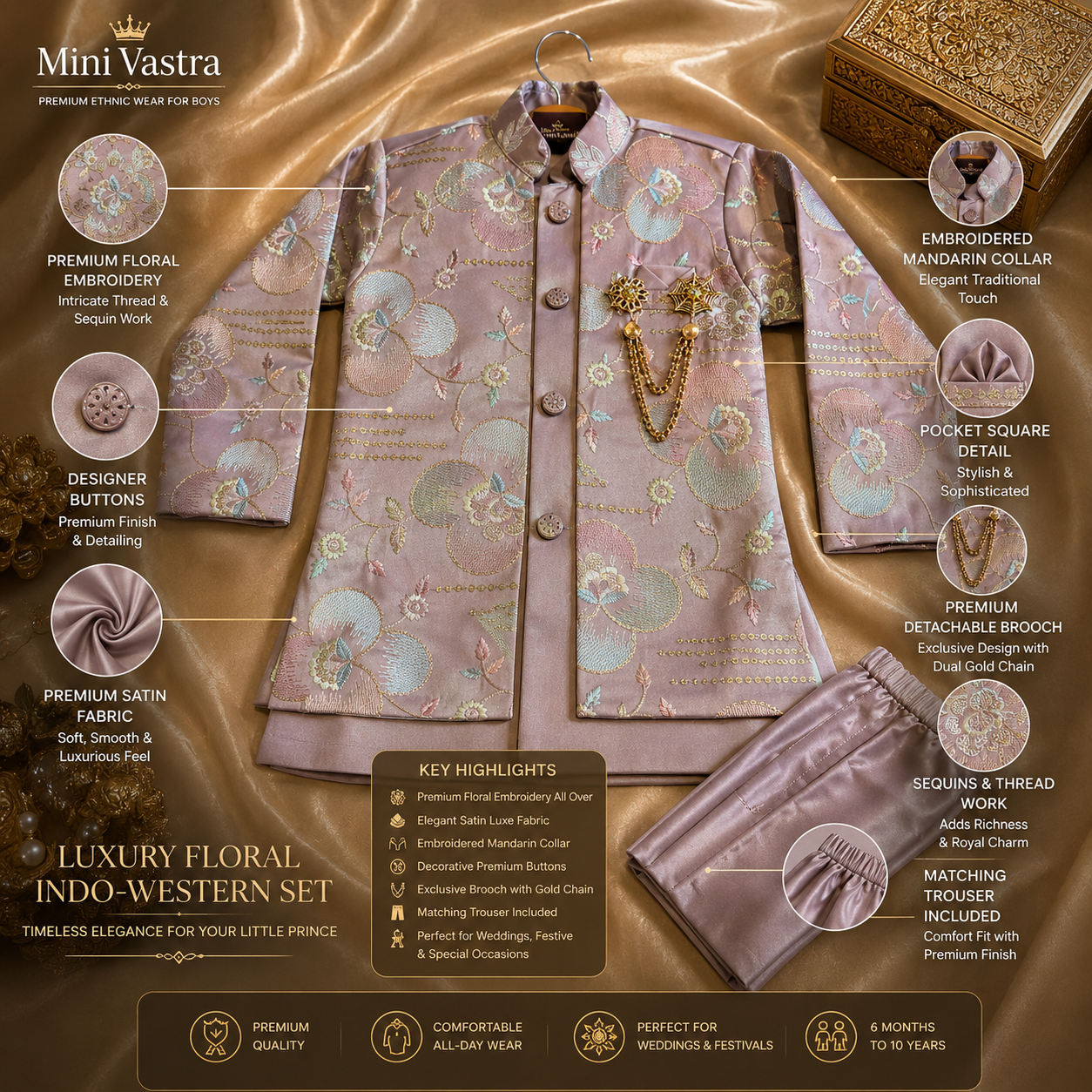 Premium Floral Embroidered Indo-Western Set for Boys