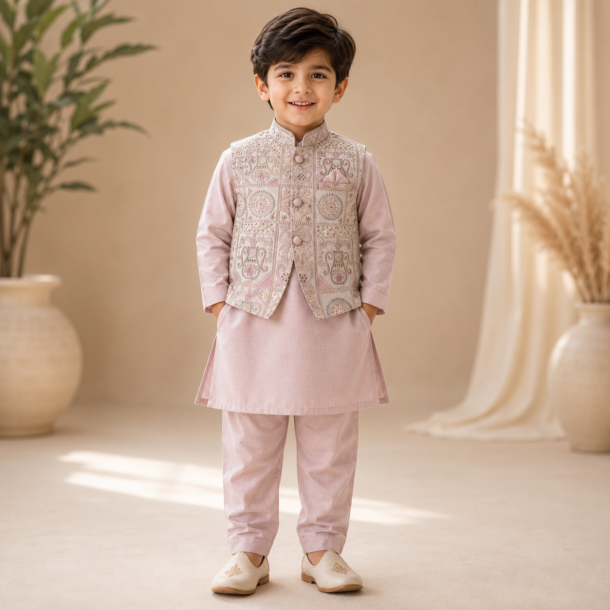 Boys Embroidered Jacket Kurta Pant Set