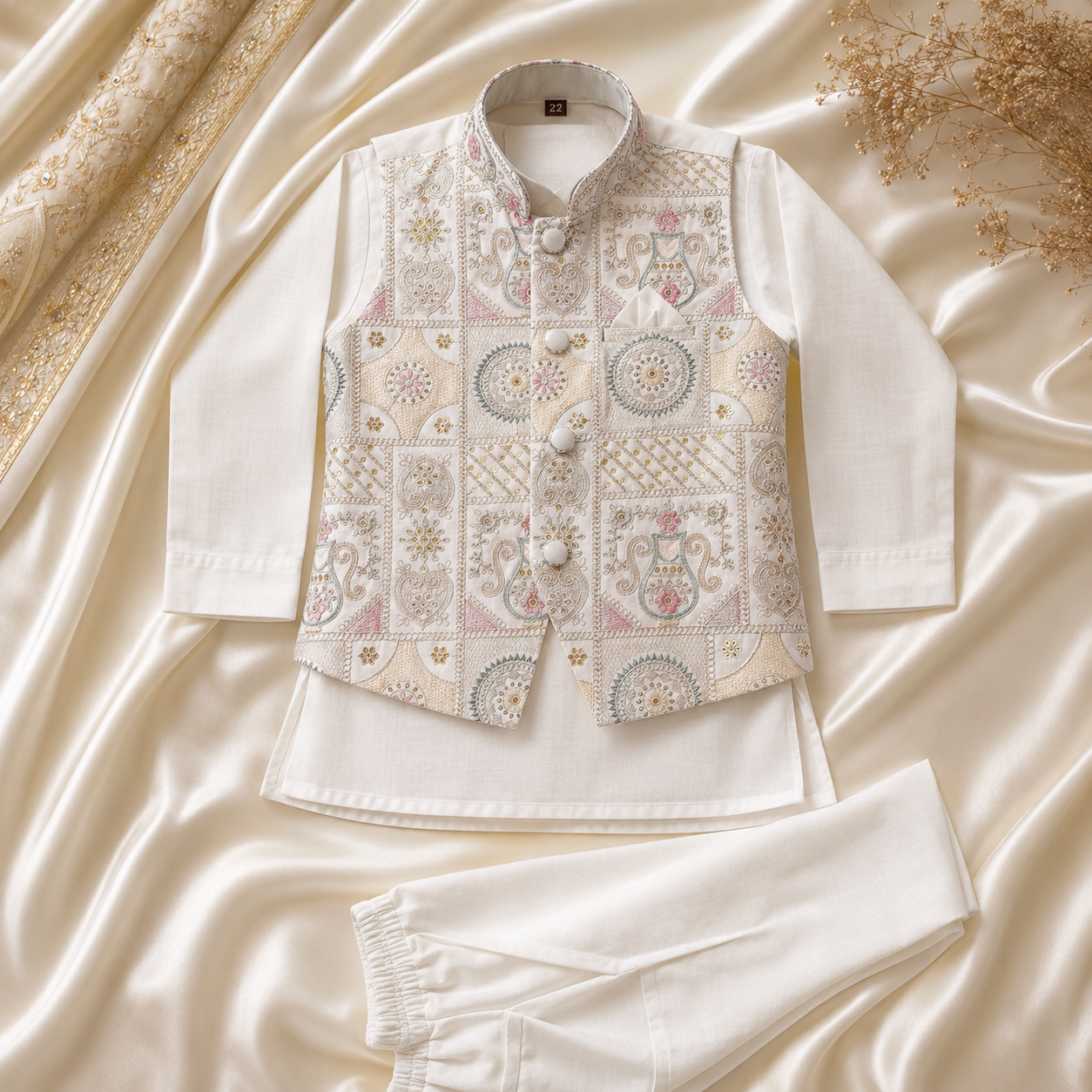 Boys Embroidered Jacket Kurta Pant Set