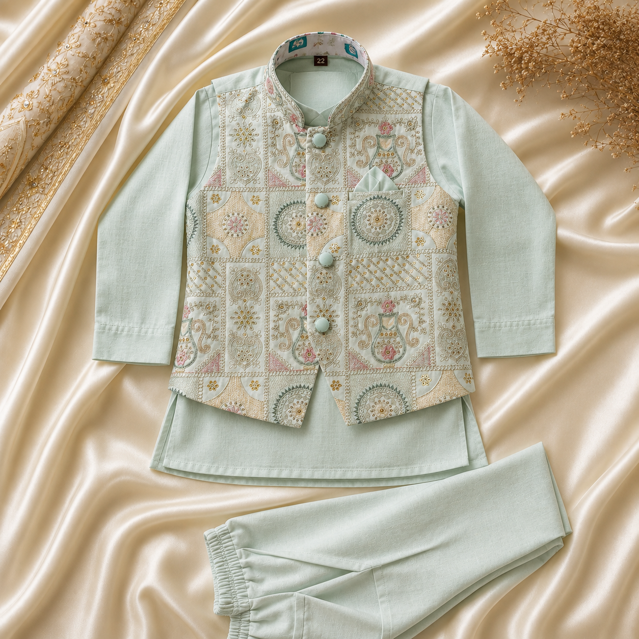 Boys Embroidered Jacket Kurta Pant Set