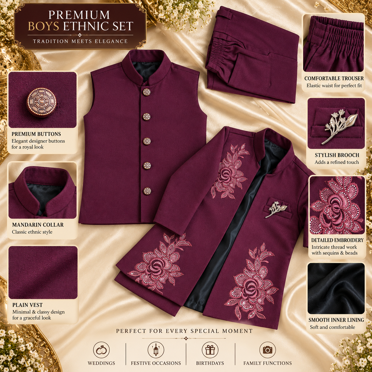 Regal Bloom Boys Ethnic Set