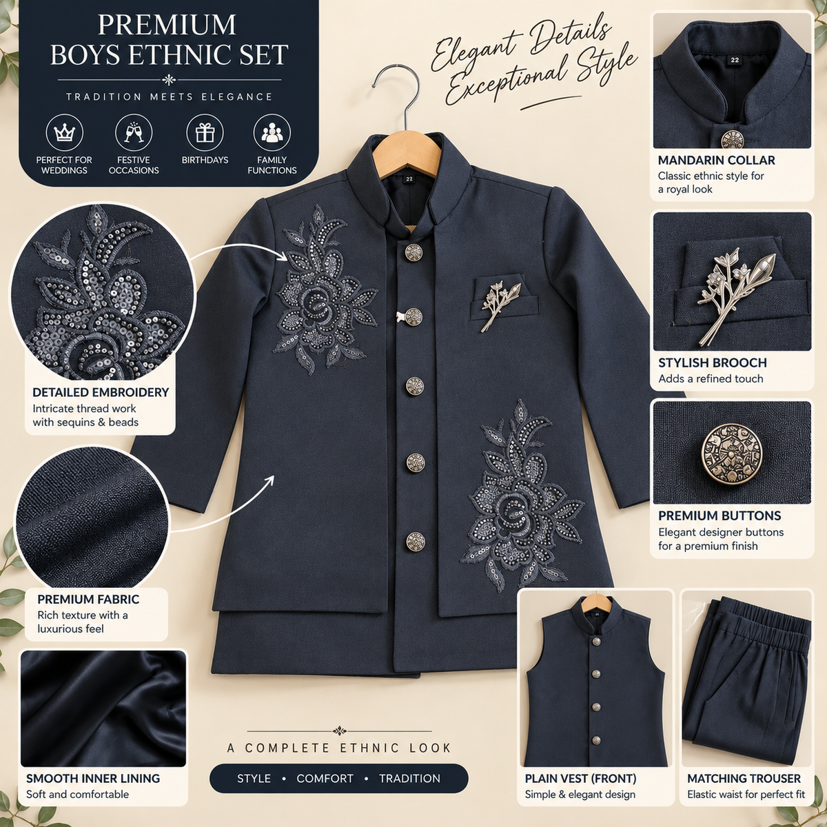 Regal Bloom Boys Ethnic Set