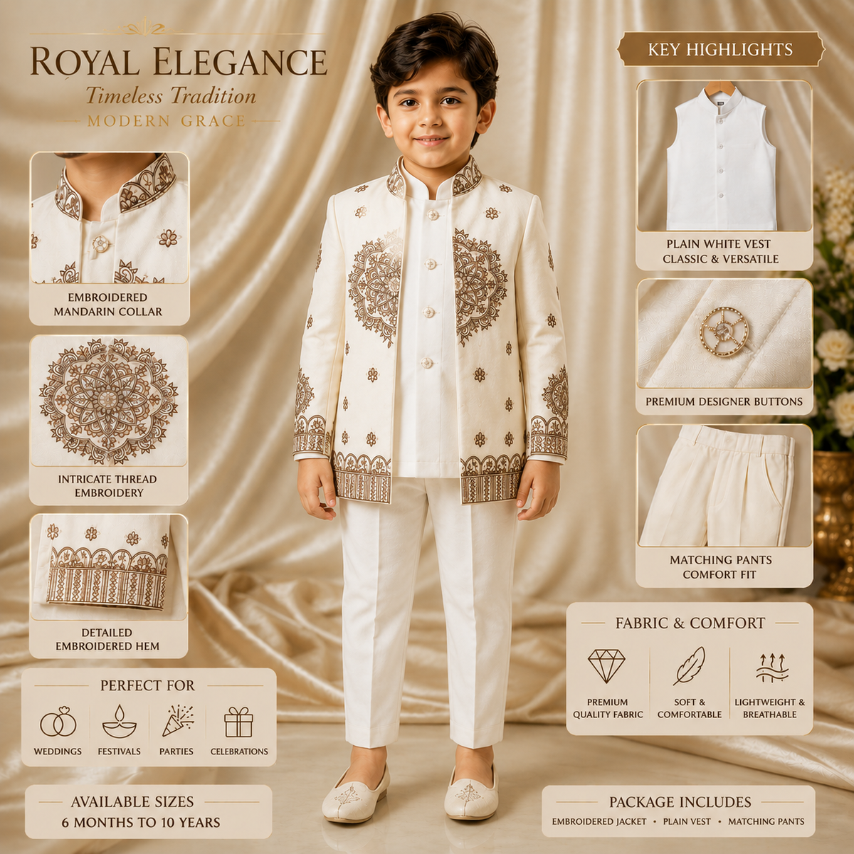 Royal Embroidered Sherwani Set for Boys