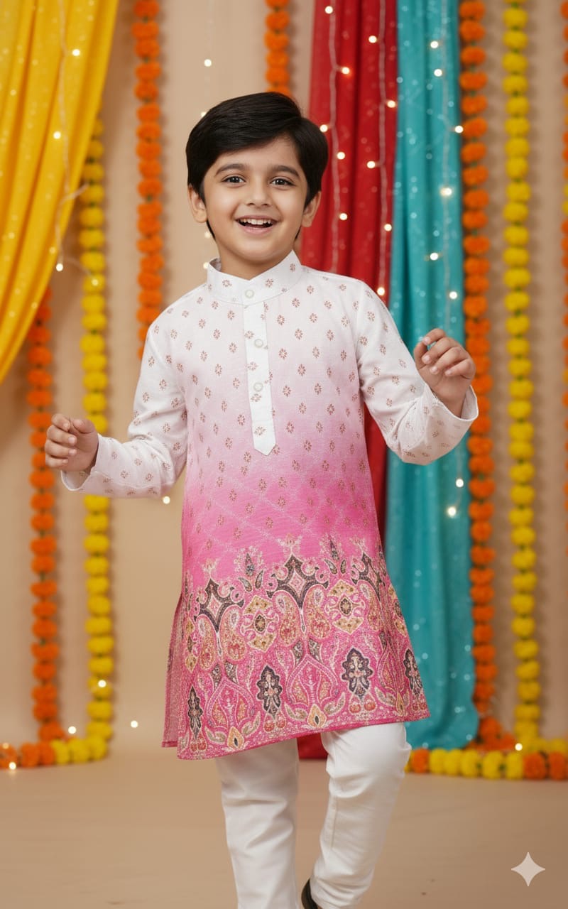 Royal Pink Ombre Festive Kurta Set for Boys